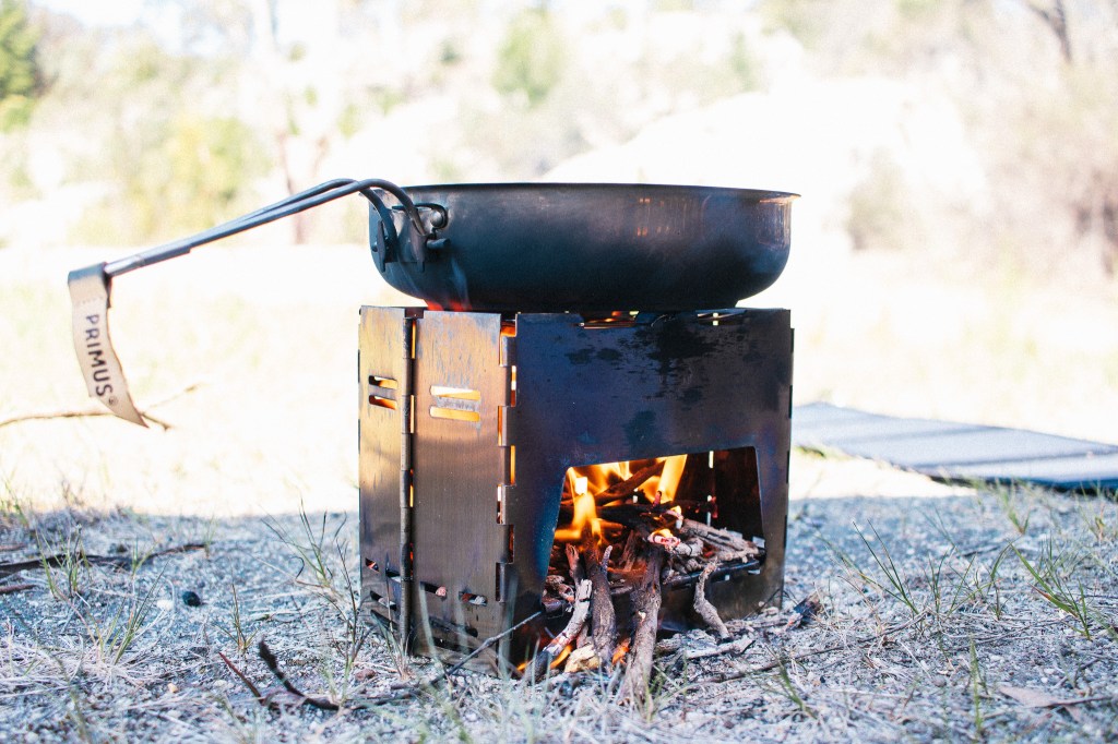 Compact Wood Fire Stove with a stainless steel Primus Frying Pan